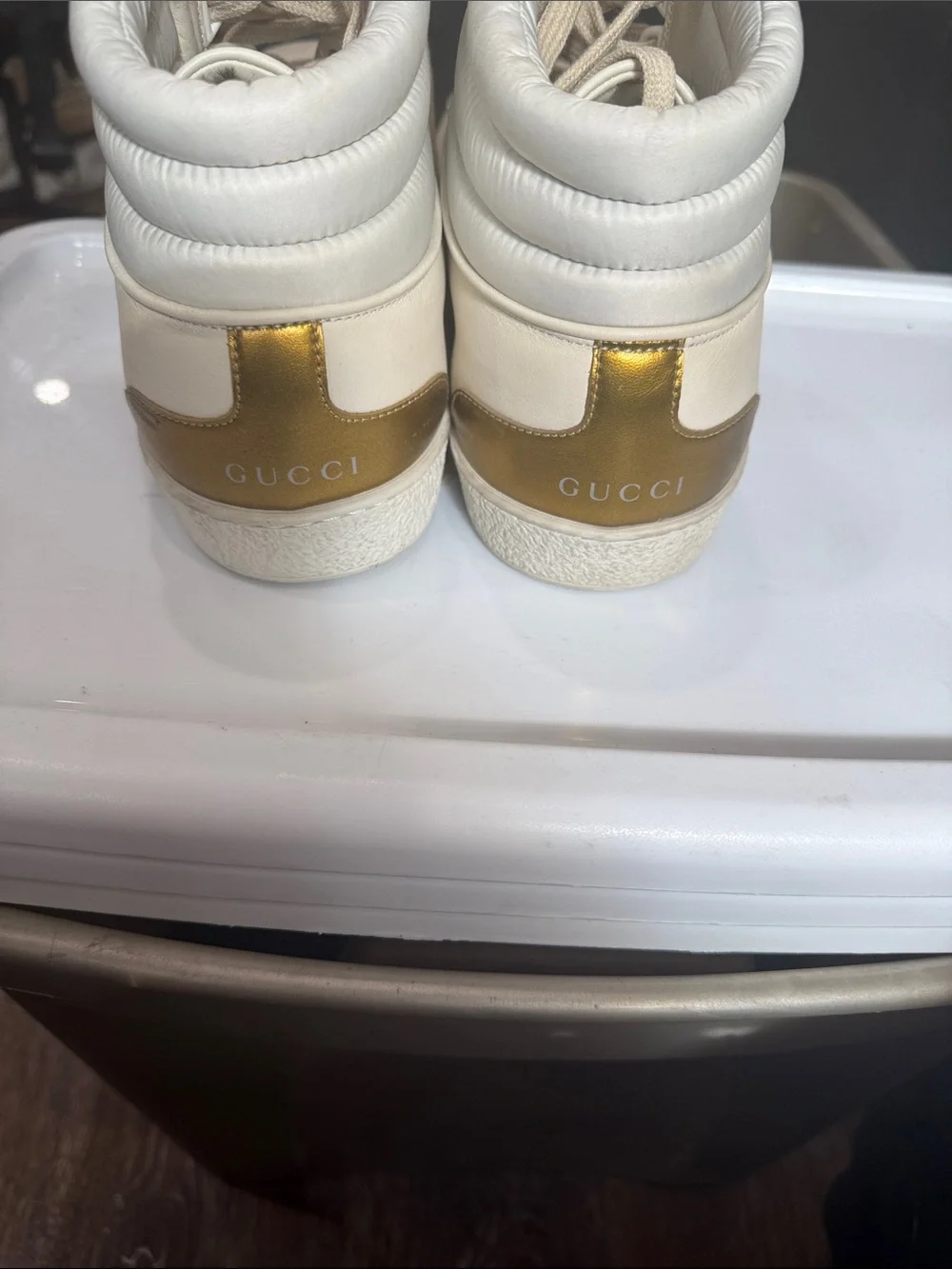 Gucci Cream/Gold GUCCI BAND High-Top Sneakers